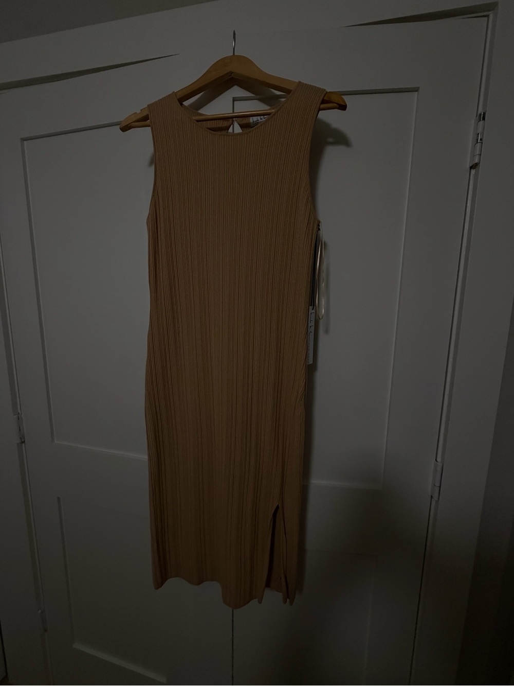 Nicole Miller Sleeveless Ribbed Midi Dress in Tan